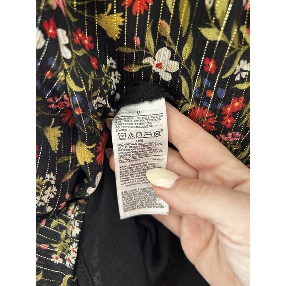 Old Navy Chiffon Shiny Peasant Top Blouse Size M Keyhole Smocked Long Sleeve - Picture 6 of 6